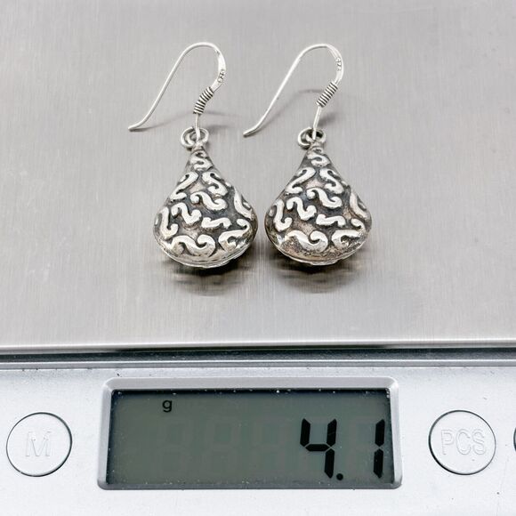 Vintage Sterling Silver 925 4cm Teardrop Swirl Dangle Earrings - Picture 6 of 6
